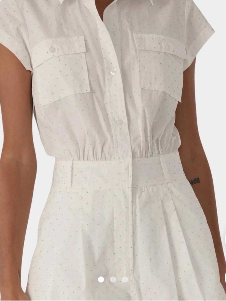 Generation Love White Eyelet Utility Romper With Rhinestones